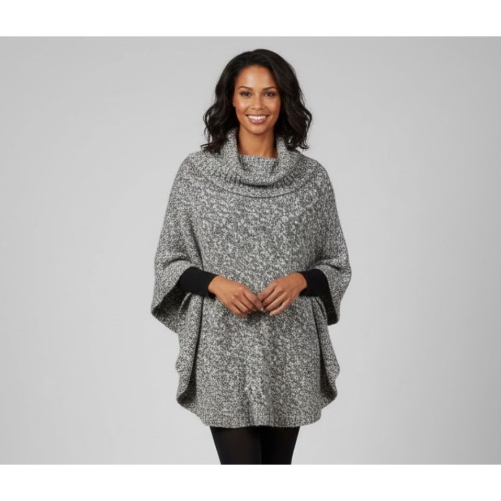 Chaps Women's Speckled Cowl Neck Poncho Cape Shrug Sweater S M Oversized